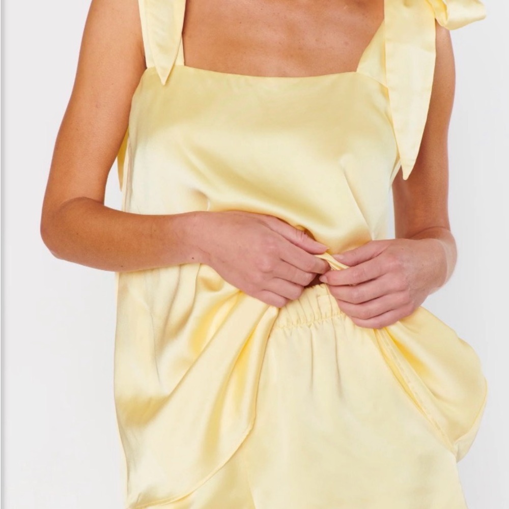 Show Me Your MuMu Satin Tie-Shoulder Camisole & Shorts Set - Light Yellow